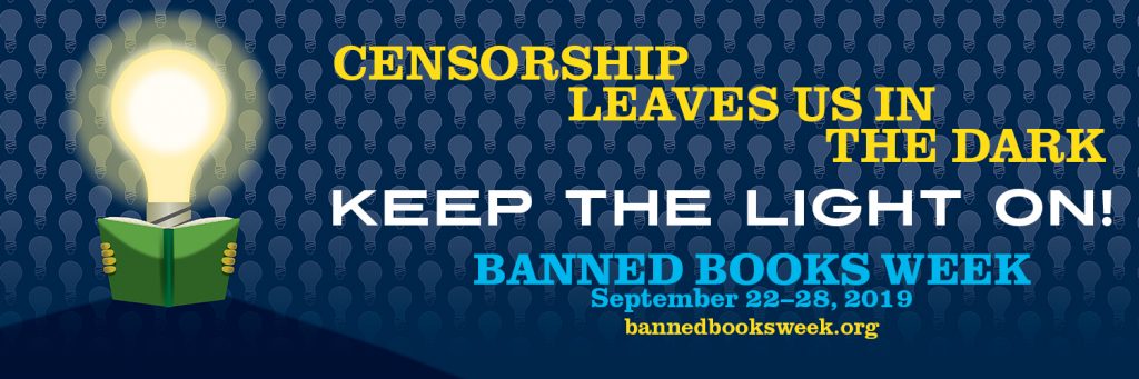 lightulb with text reading: Censorship Leaves Us in the Dark.  Keep the Light On!