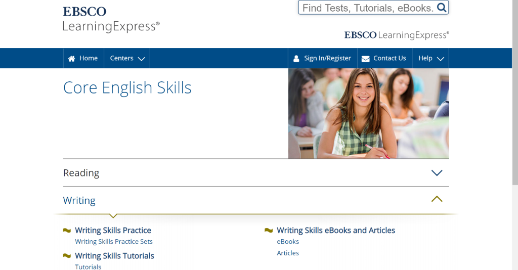 EBSCO Learning Express: Core English Skills Center, including Reading, Writing and subsets of the writing skills options