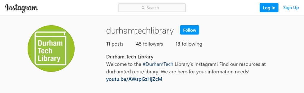Durham Tech Library Instagram.