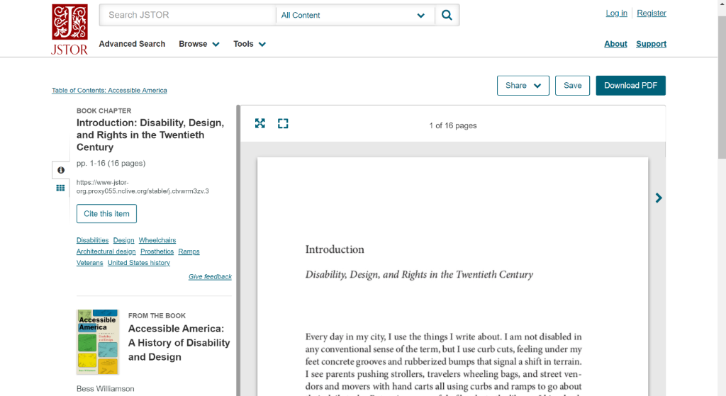 JSTOR ebook chapter pdf-- Introduction: Disability, Design, and Rights in the Twentieth Century