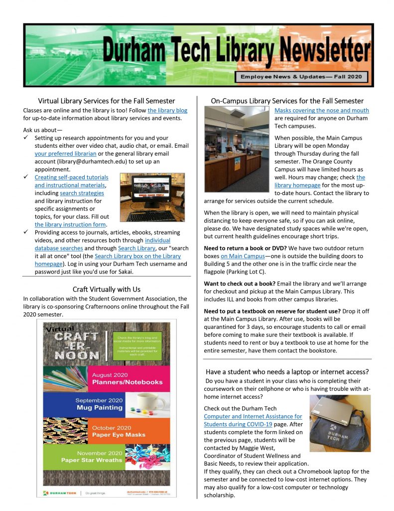 Click on the image for a pdf version of the Durham Tech Library Employee Newsletter.