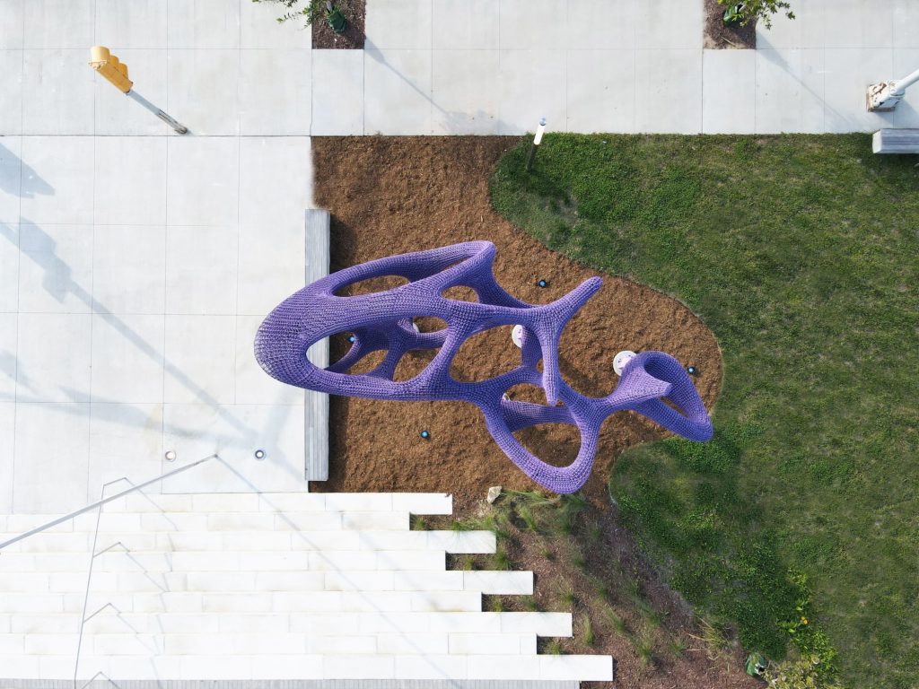 Purple sculpture from above.