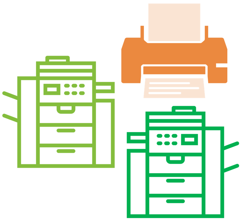 printing and copying symbols in Durham Tech colors (green, light green, and orange)