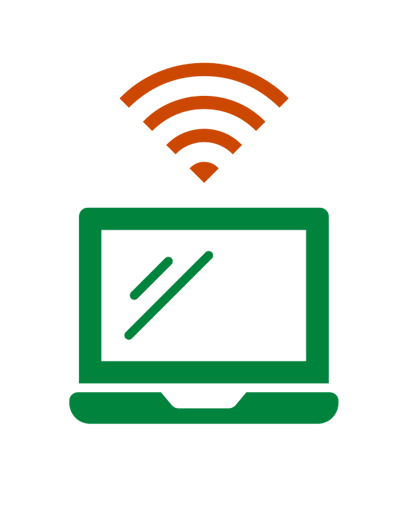 green laptop and orange wifi signal