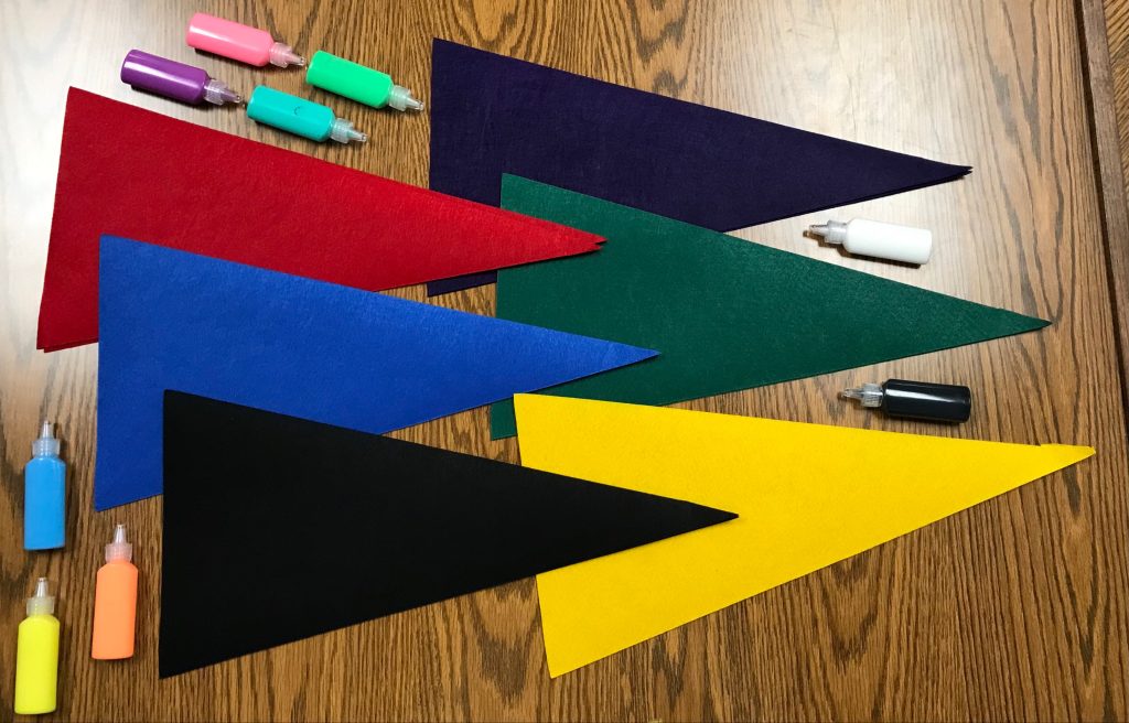felt pennants available for the upcoming crafternoon in various colors with fabric paint