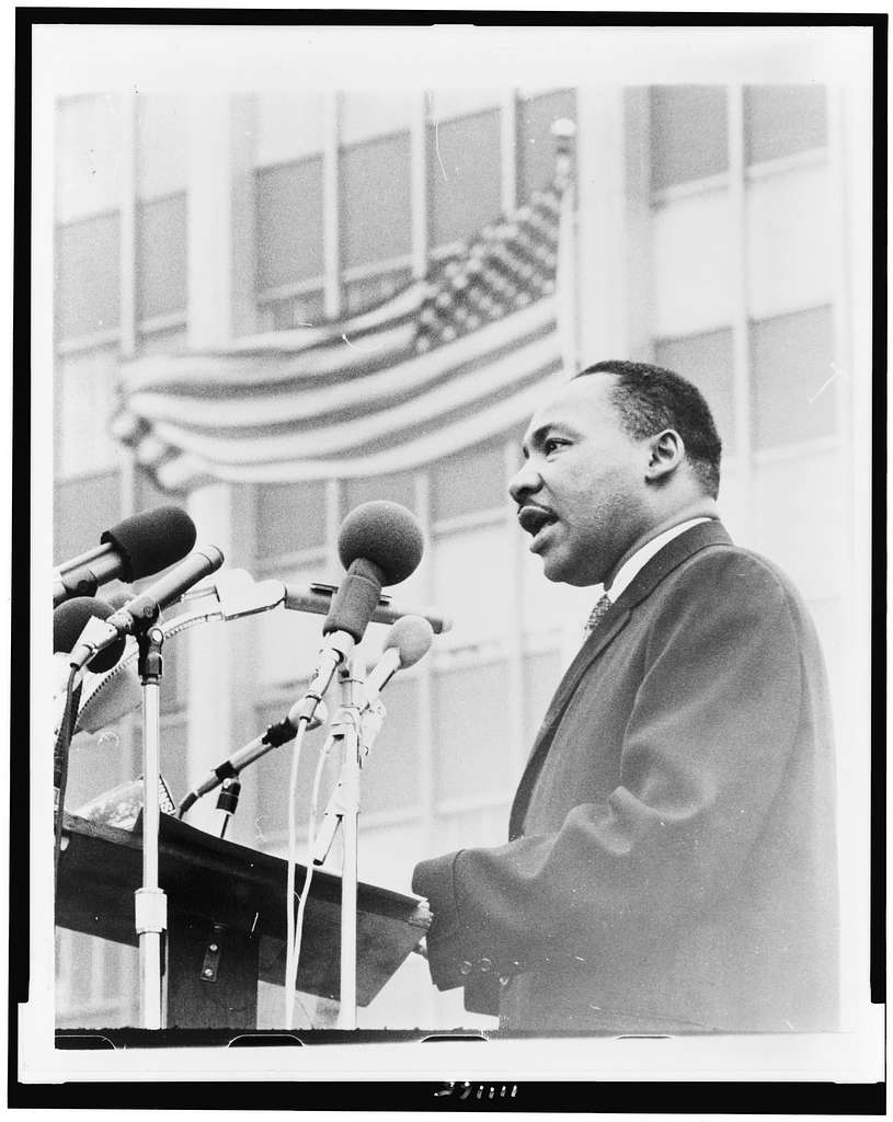 Martin Luther King, Jr., speaking at an anti-war demonstration, New York City, 1967 / World Journal Tribune photo by Don Rice.